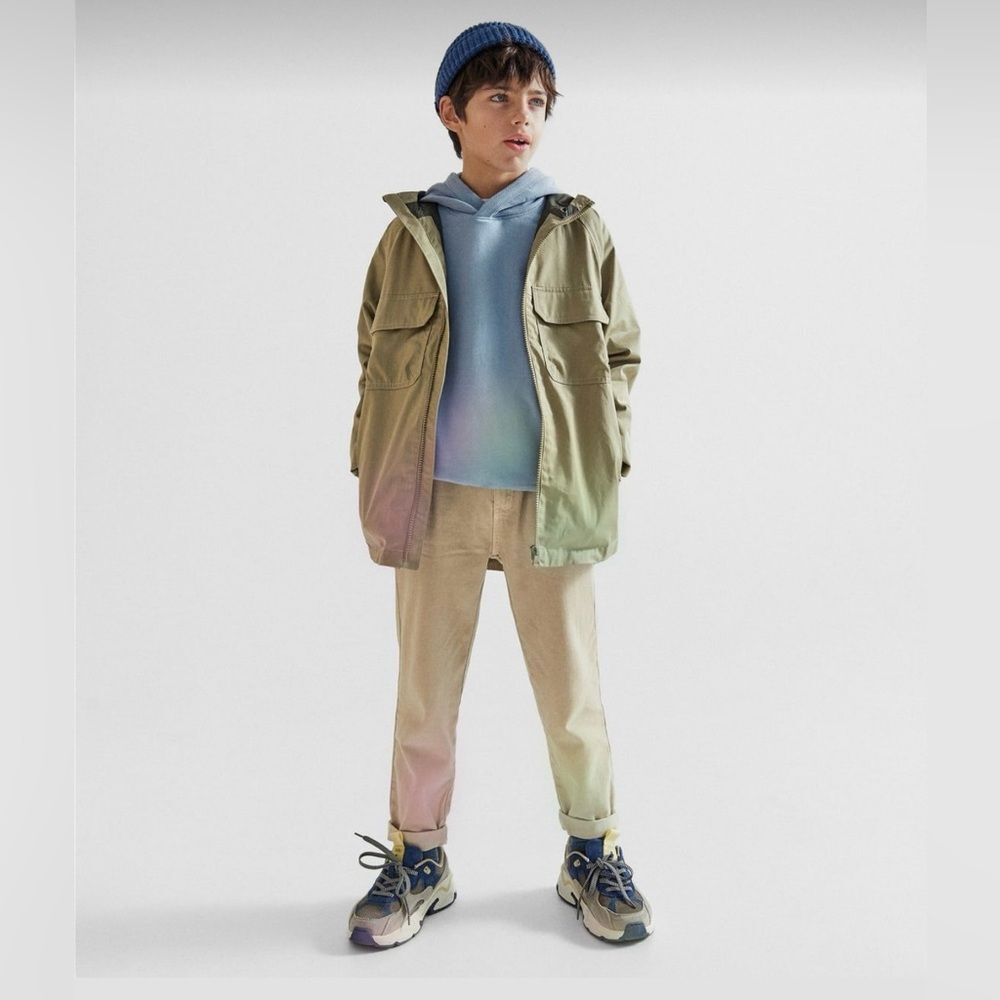 Zara Kids Lightweight Pocket Parka in olive color size 8